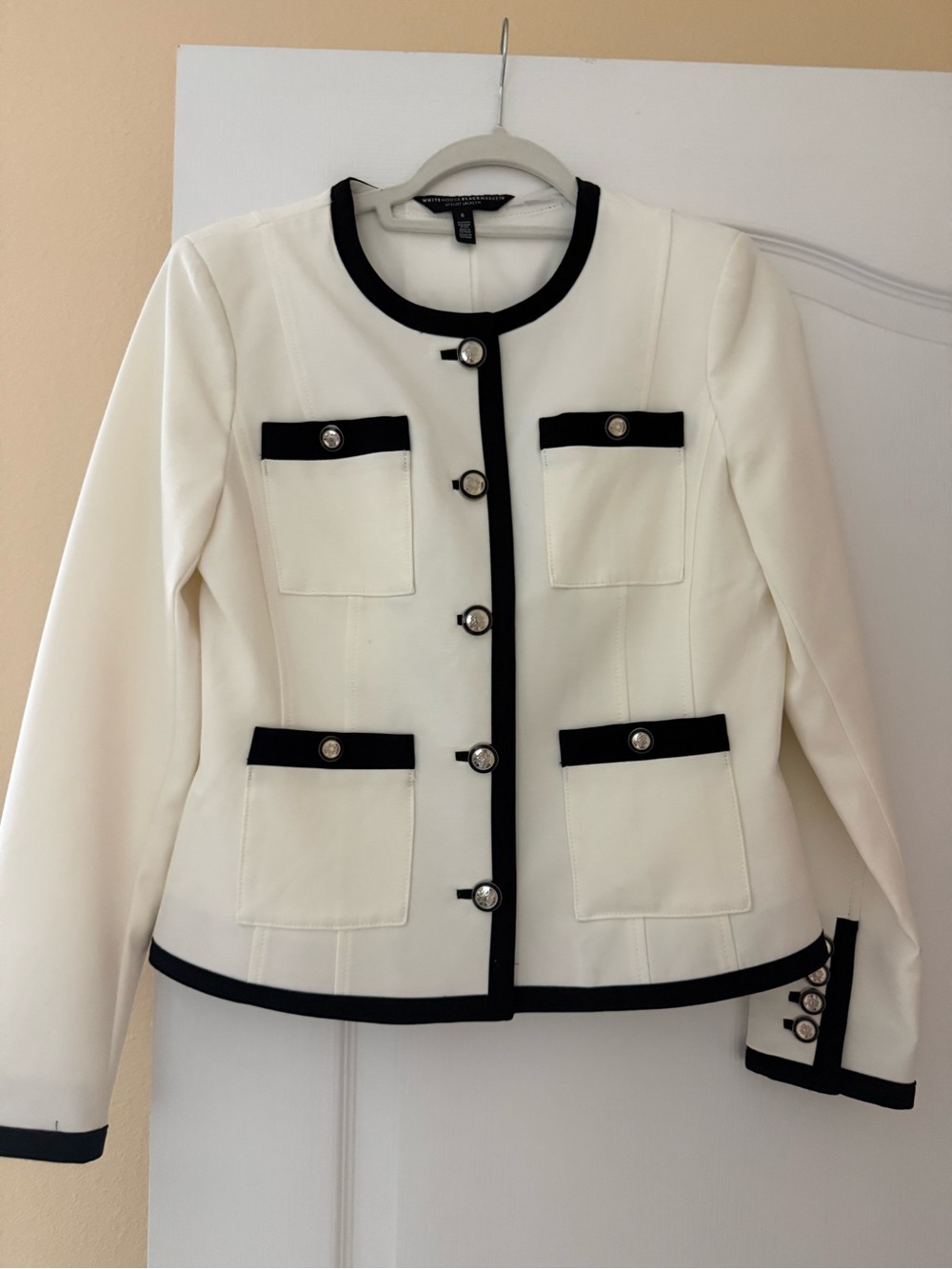 White House Black Market Ivory Jacket with Black Trim